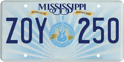MS license plate ZOY250