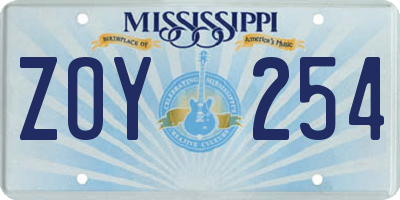 MS license plate ZOY254