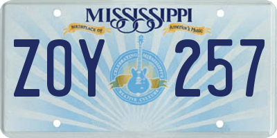 MS license plate ZOY257