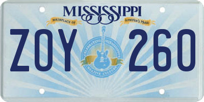 MS license plate ZOY260