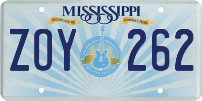 MS license plate ZOY262
