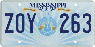 MS license plate ZOY263