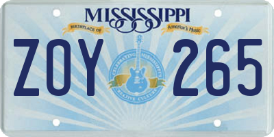 MS license plate ZOY265