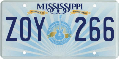 MS license plate ZOY266