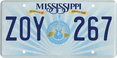 MS license plate ZOY267