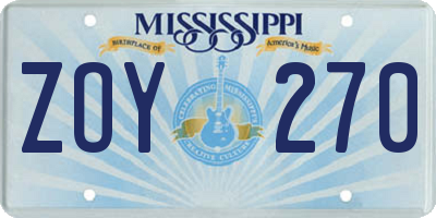 MS license plate ZOY270