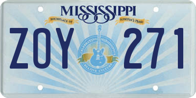 MS license plate ZOY271