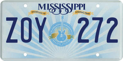MS license plate ZOY272
