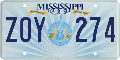 MS license plate ZOY274