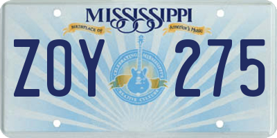 MS license plate ZOY275