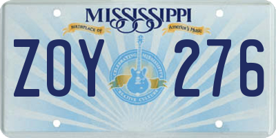 MS license plate ZOY276