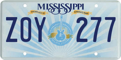 MS license plate ZOY277
