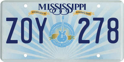 MS license plate ZOY278