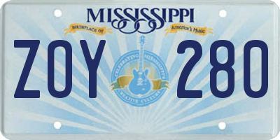 MS license plate ZOY280