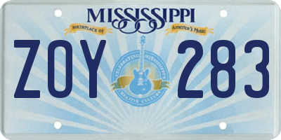 MS license plate ZOY283
