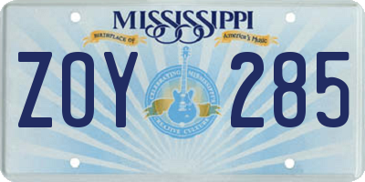MS license plate ZOY285