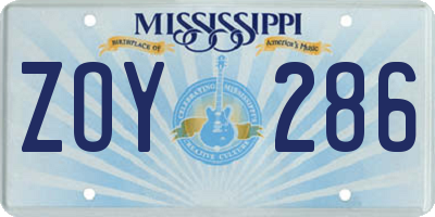 MS license plate ZOY286