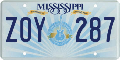 MS license plate ZOY287