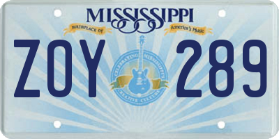 MS license plate ZOY289