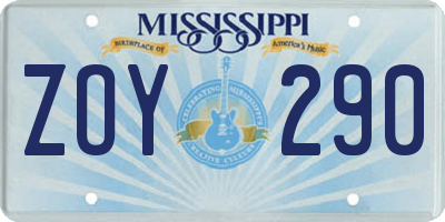 MS license plate ZOY290