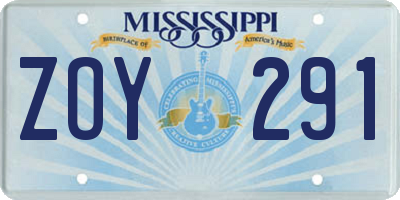 MS license plate ZOY291