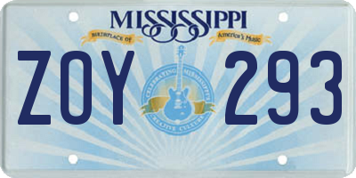 MS license plate ZOY293