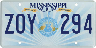 MS license plate ZOY294