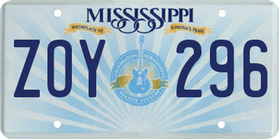 MS license plate ZOY296
