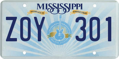 MS license plate ZOY301
