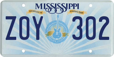 MS license plate ZOY302
