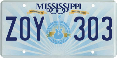 MS license plate ZOY303