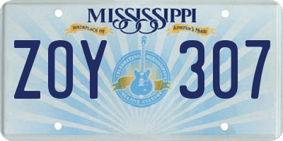 MS license plate ZOY307