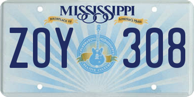 MS license plate ZOY308