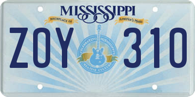 MS license plate ZOY310