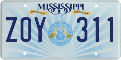 MS license plate ZOY311