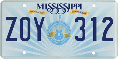 MS license plate ZOY312