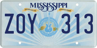 MS license plate ZOY313