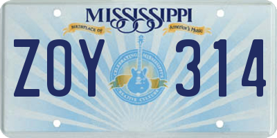 MS license plate ZOY314