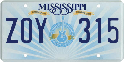 MS license plate ZOY315