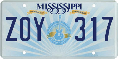 MS license plate ZOY317