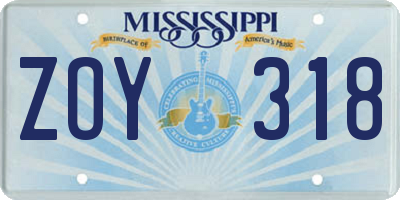 MS license plate ZOY318