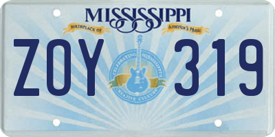 MS license plate ZOY319