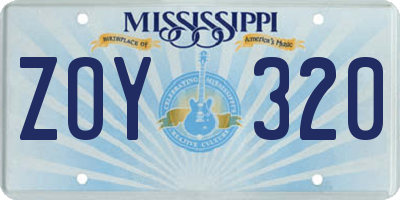 MS license plate ZOY320