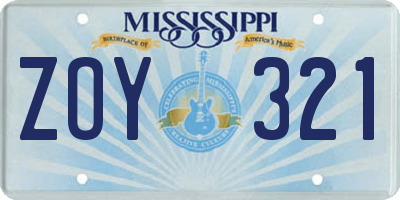 MS license plate ZOY321