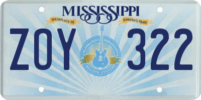 MS license plate ZOY322
