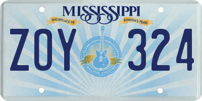 MS license plate ZOY324