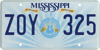 MS license plate ZOY325