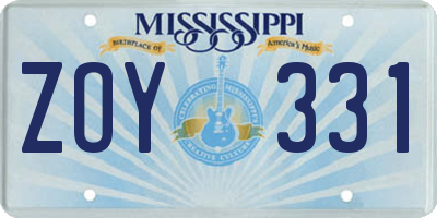 MS license plate ZOY331