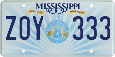 MS license plate ZOY333
