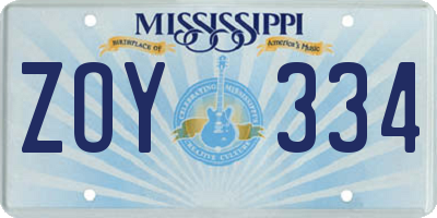 MS license plate ZOY334